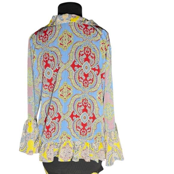 Y2K Semi Sheer Boho Colorful Bell Sleeve Ruffled Jacket XL Feminine Festival - Picture 7 of 9